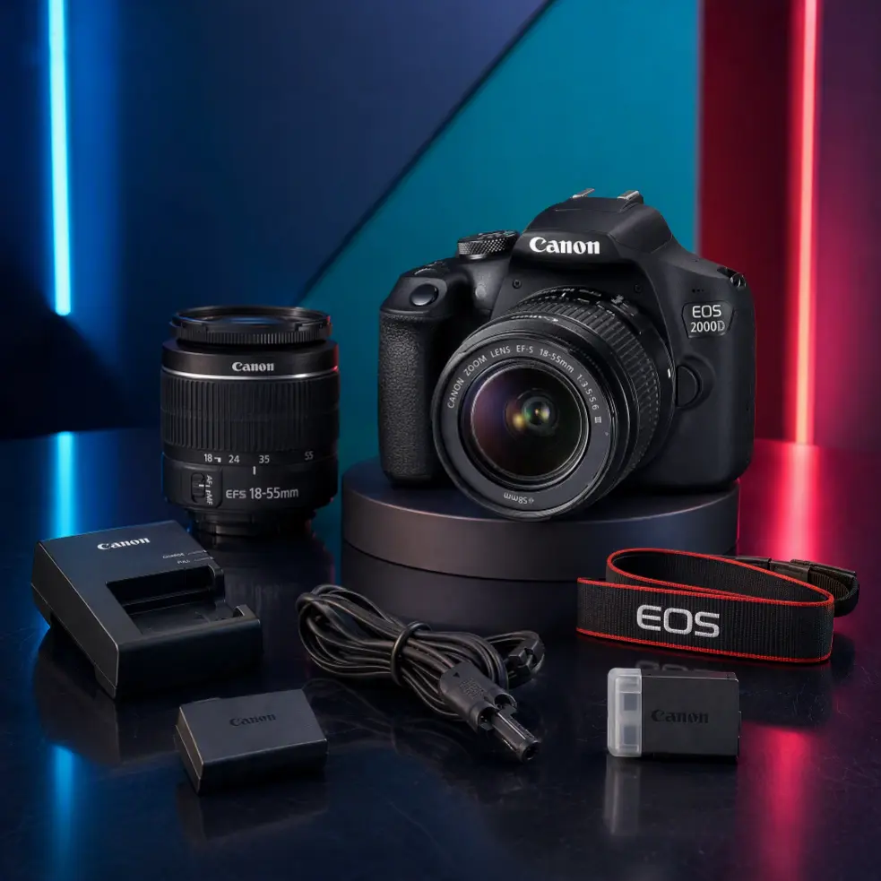 Canon EOS 2000D main feature post Canon EOS 2000D DSLR camera with EF-S 18-55mm lens and accessory bundle