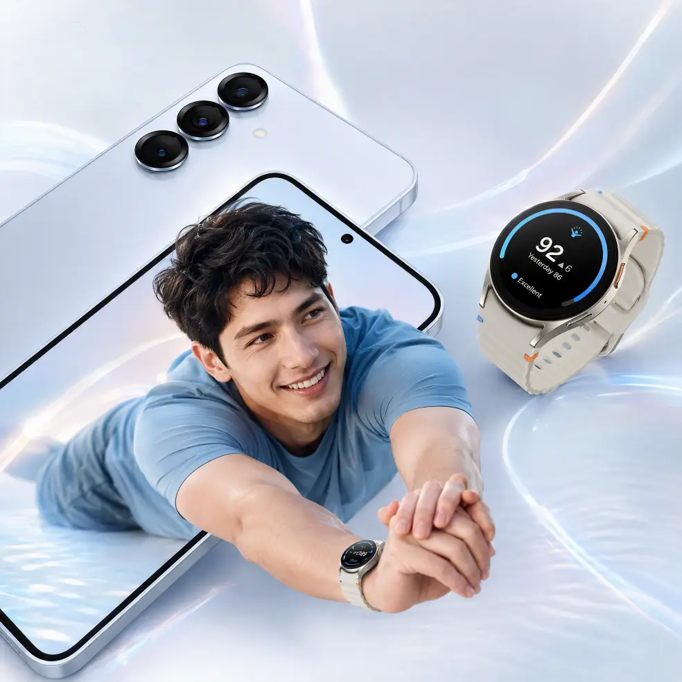 High-resolution featured image of the Samsung Hands holding Samsung Galaxy S25 showing vivid screen display