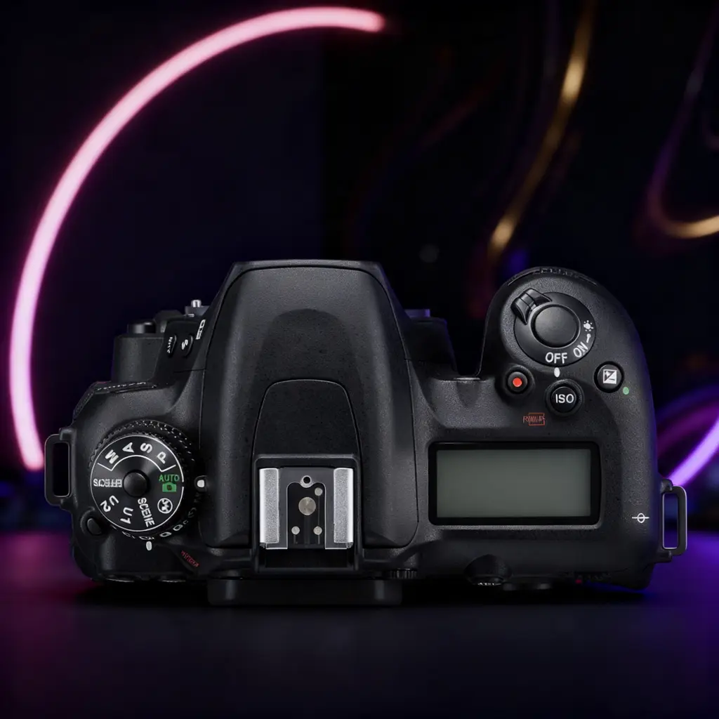 Nikon-D7500-DX-Format-DSLR-2026. (2) Nikon D7500 DSLR camera rear view showing tilting touchscreen LCD and control dials