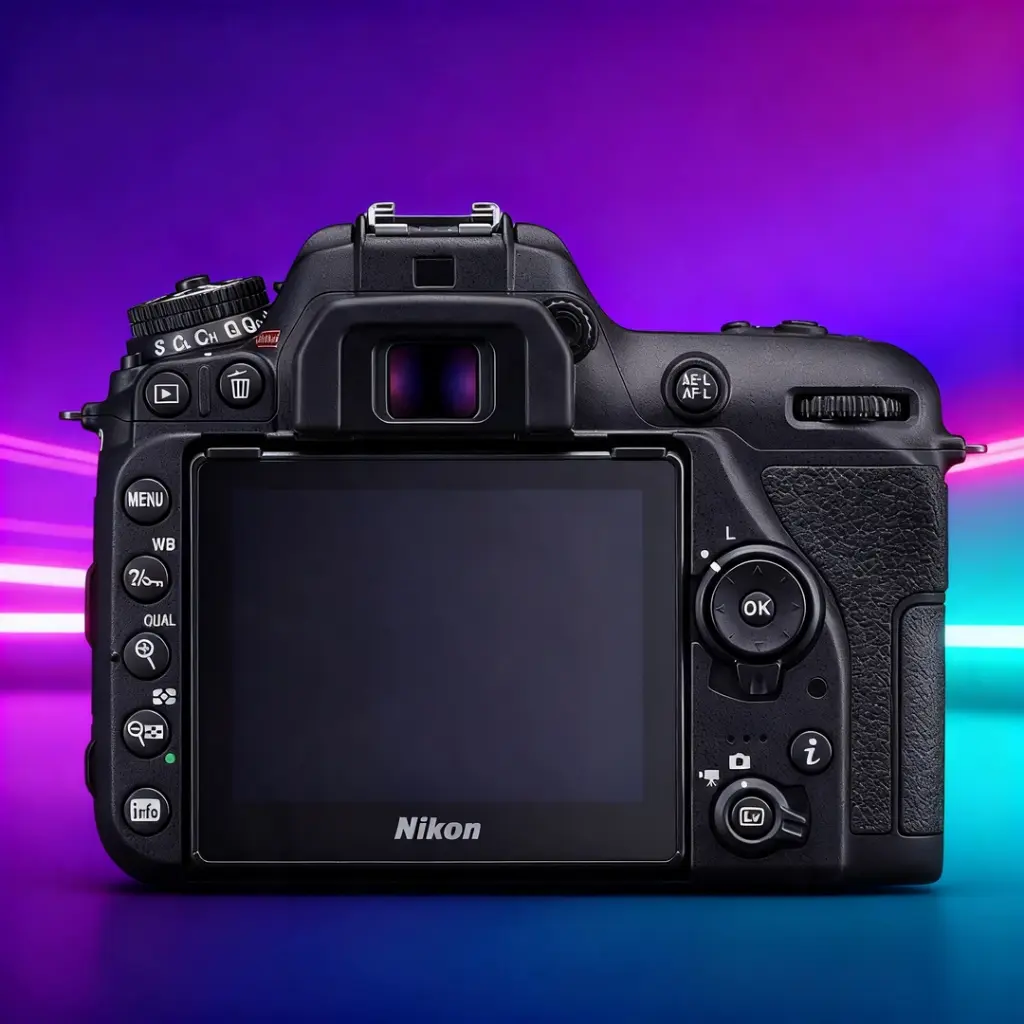 Nikon-D7500-DX-Format-DSLR-2026. (3) Nikon D7500 DX DSLR side profile displaying weather-sealed ports and memory card slot