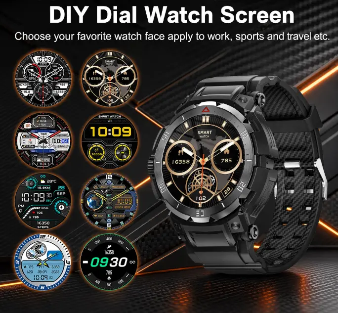 2 in 1 Military Smart Watch with Built-in Bluetooth Earbuds and 1.53 inch HD screen on One1Mart