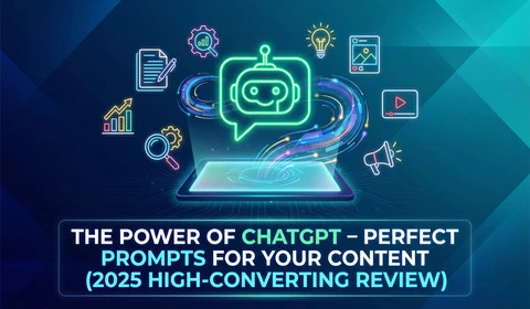 ChatGPT AI assisting users with digital product ideas and content creation, shown with icons of eBooks, courses, and downloads