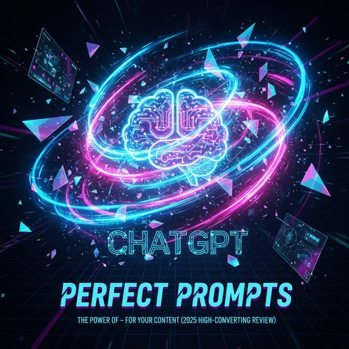 The Power of ChatGPT – Perfect Prompts for Your Content, 2025 high-converting review banner with AI chatbot illustration and creative content icons