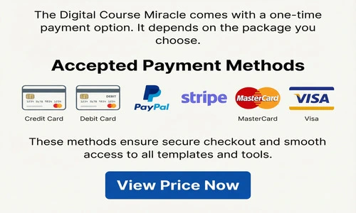Secure online payment methods – credit card, PayPal, and digital checkout options for purchasing The Digital Course Miracle program