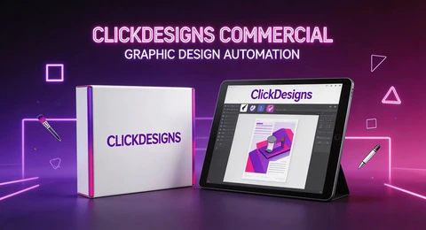 ClickDesigns Commercial graphic design software for creating professional marketing graphics, social media visuals, and website images