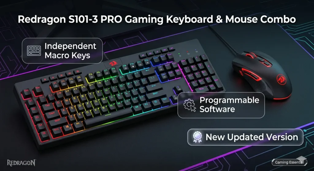 Redragon S101-3 PRO Redragon S101 3 PRO RGB backlit gaming keyboard and mouse combo with programmable macro keys