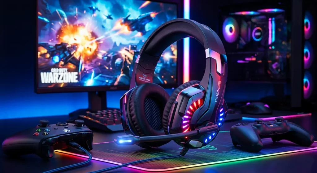 bengoo-g9000-stereo-noise-cancelling-gaming-headset BENGOO G9000 stereo gaming headset with blue LED lights and noise cancelling microphone