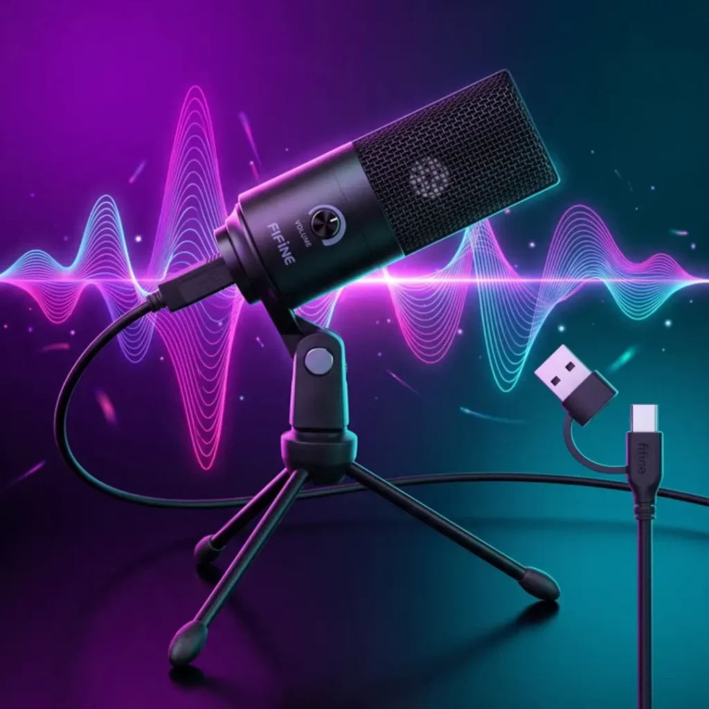 Best budget creator FIFINE K669B USB metal condenser recording microphone for studio setup.