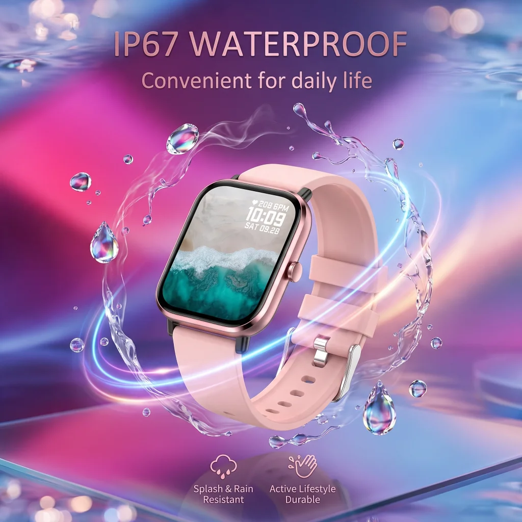 Smartwatch for Women Smartwatch with Touch Screen and Health Tracker featuring a pink strap, a feature-packed fitness pick for best watches under $80.