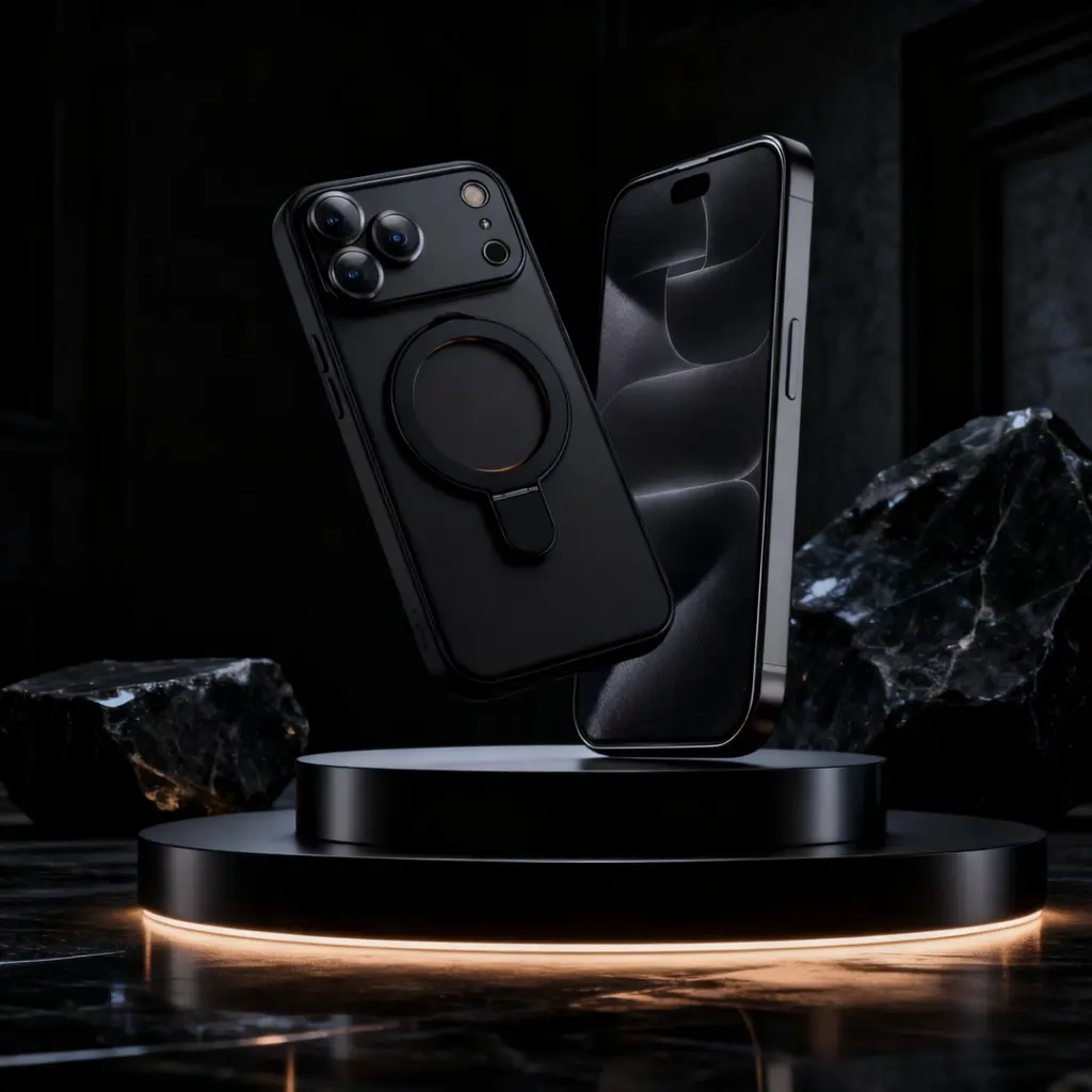 18 Pro Max Black 256GB unlocked smartphone displaying the home screen, resting on a clean surface.