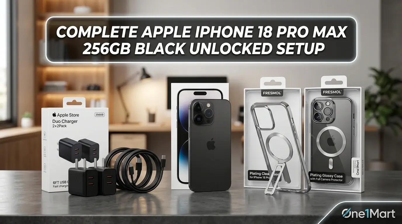 Apple iPhone 18 Pro Max Black 256GB unlocked smartphone displaying iOS screen.